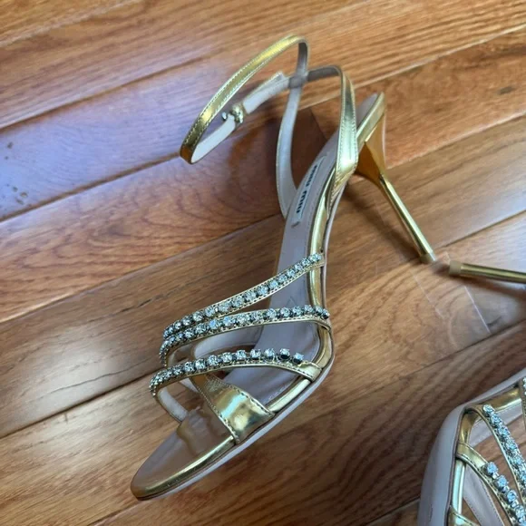 Pre-owned Miu Miu Gold Crystal Embellished Heels 38.5 - Picture 13 of 13